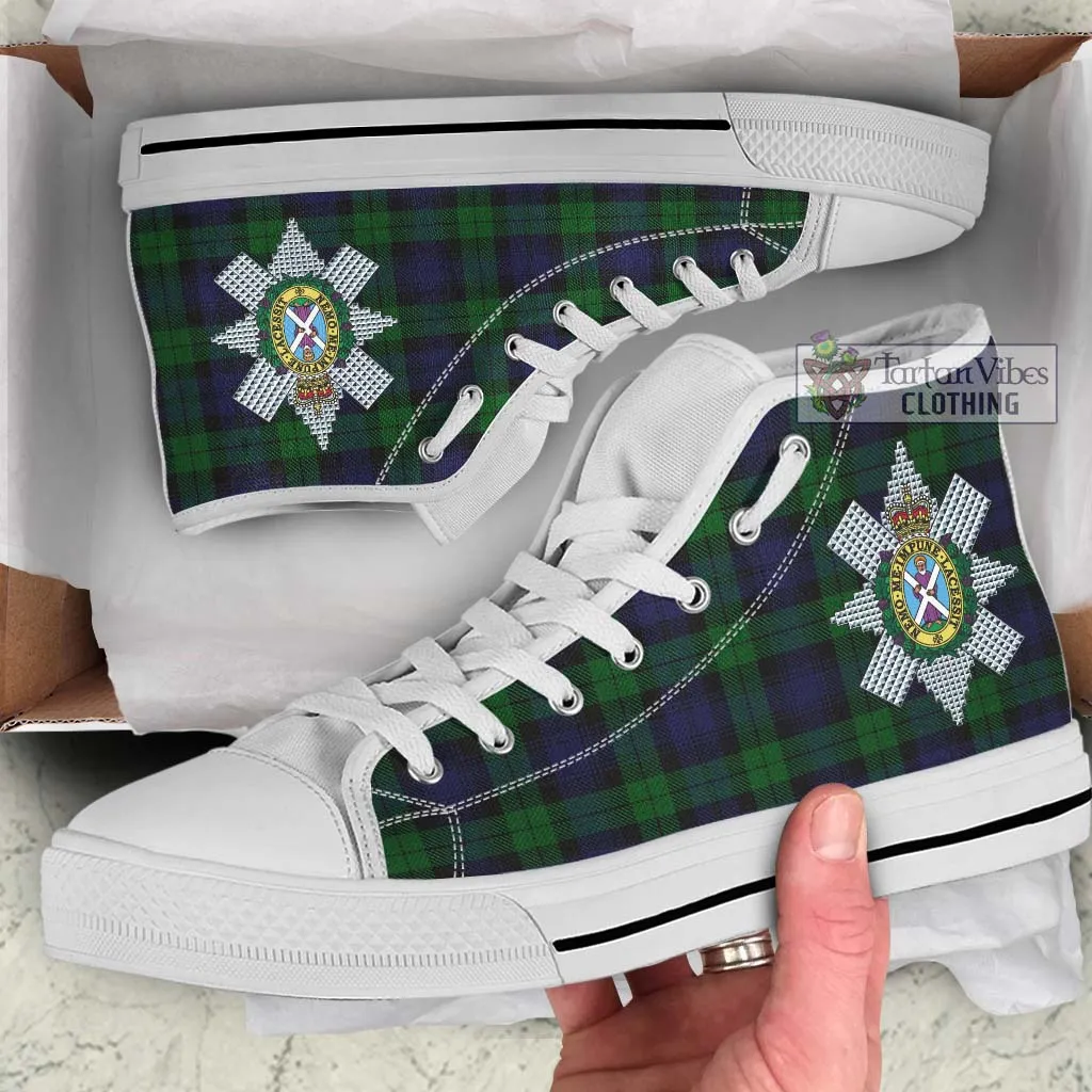 Black Watch Tartan High Top Shoes with Family Crest