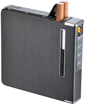 GREYFIRE® Aluminum-Alloy USB Rechargeable Multifunctional New 20 Sticks Case Box ..Cigarette Lighter (Black)